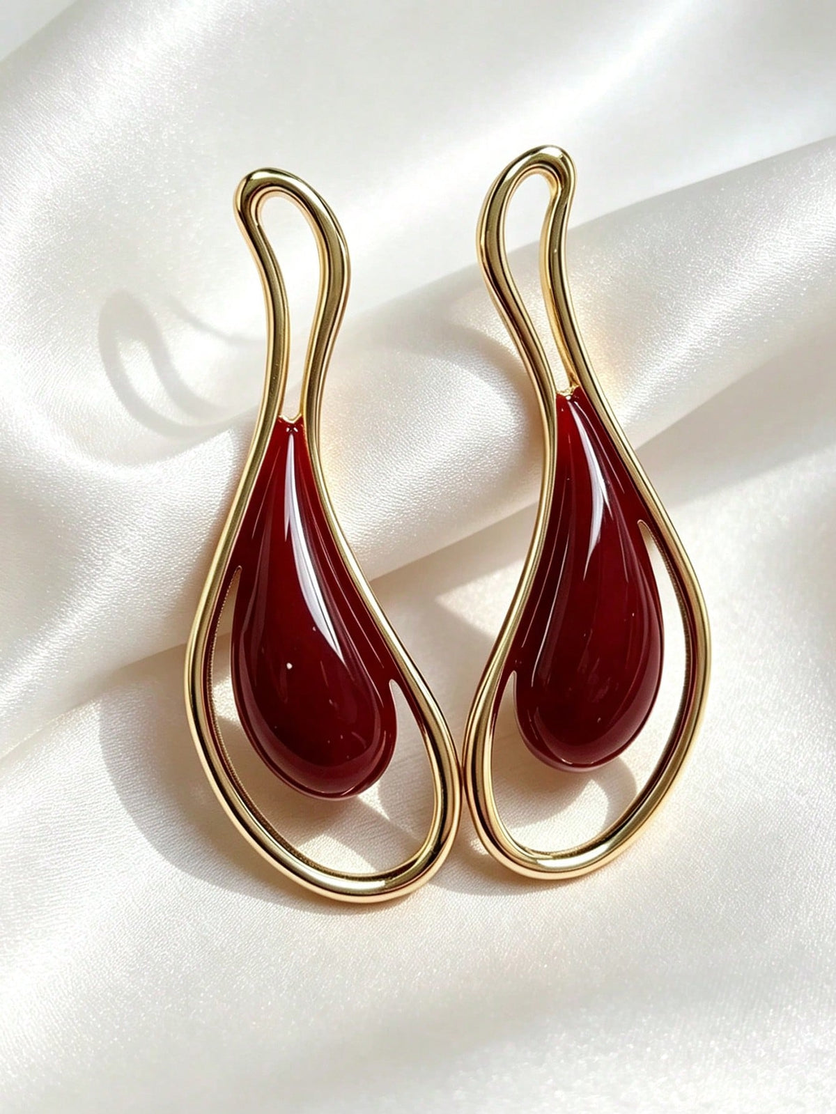 1 par de pendientes de botón asimétricos geométricos exagerados con gota de aceite color borgoña, estilo europeo y americano