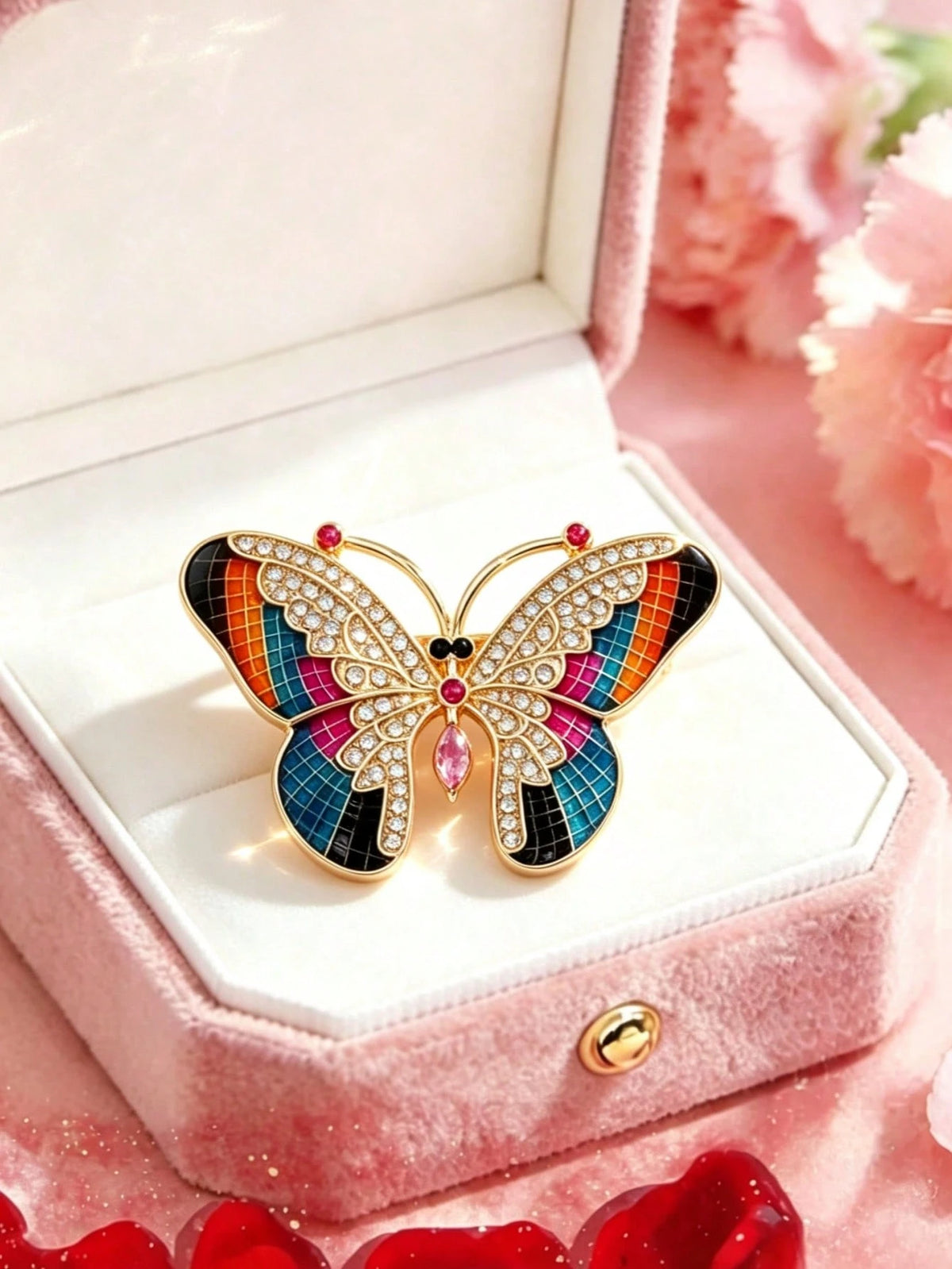 1 pieza Broche elegante con forma de mariposa decorado con brillantes rhinestones, alfiler de solapa para vestido, abrigo o suéter de mujer, accesorio