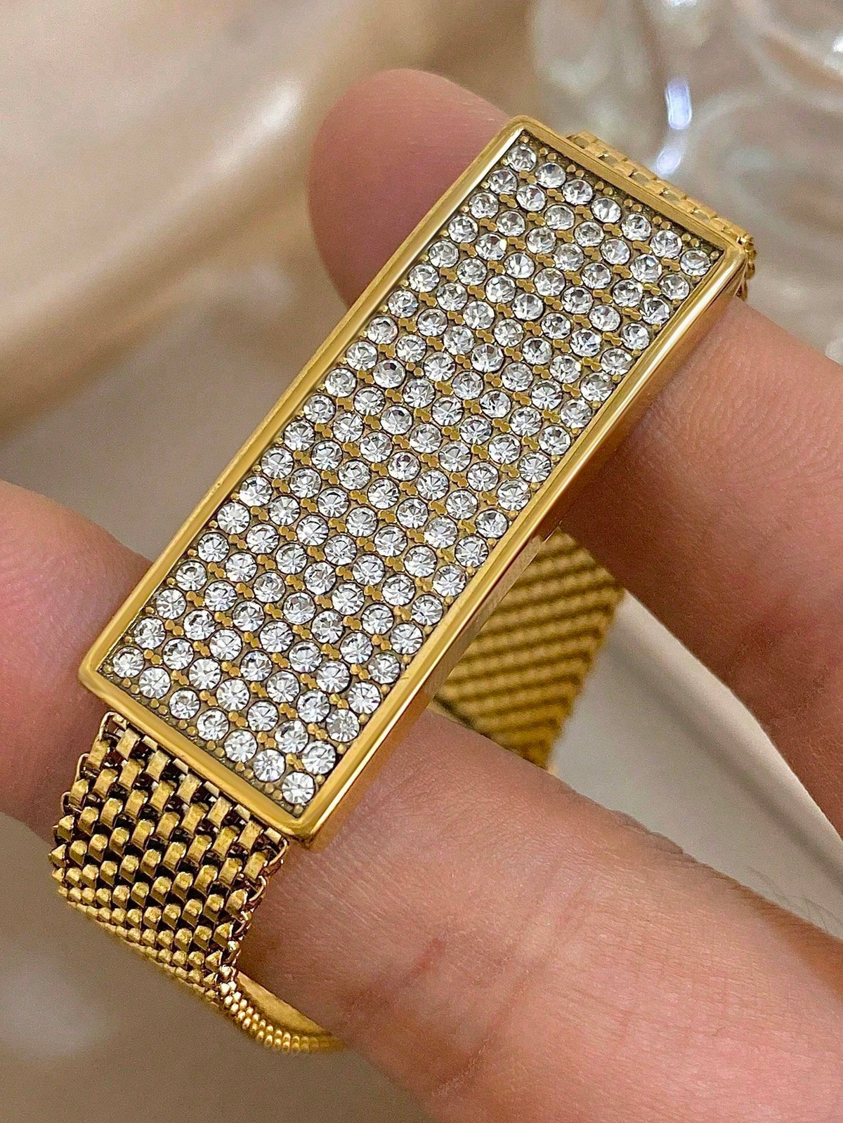 Luxury Vintage Woven Stainless Steel Zirconia and Diamond Bracelet for Women and Men, Gold Jewelry, for Parties and Daily Use, Christmas/Y2k/Halloween Gift