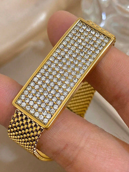 Luxury Vintage Woven Stainless Steel Zirconia and Diamond Bracelet for Women and Men, Gold Jewelry, for Parties and Daily Use, Christmas/Y2k/Halloween Gift