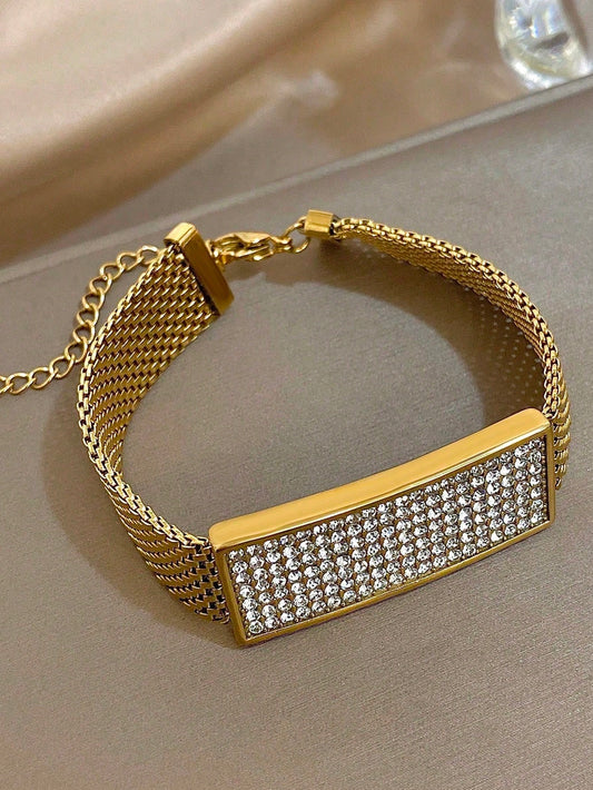 Luxury Vintage Woven Stainless Steel Zirconia and Diamond Bracelet for Women and Men, Gold Jewelry, for Parties and Daily Use, Christmas/Y2k/Halloween Gift