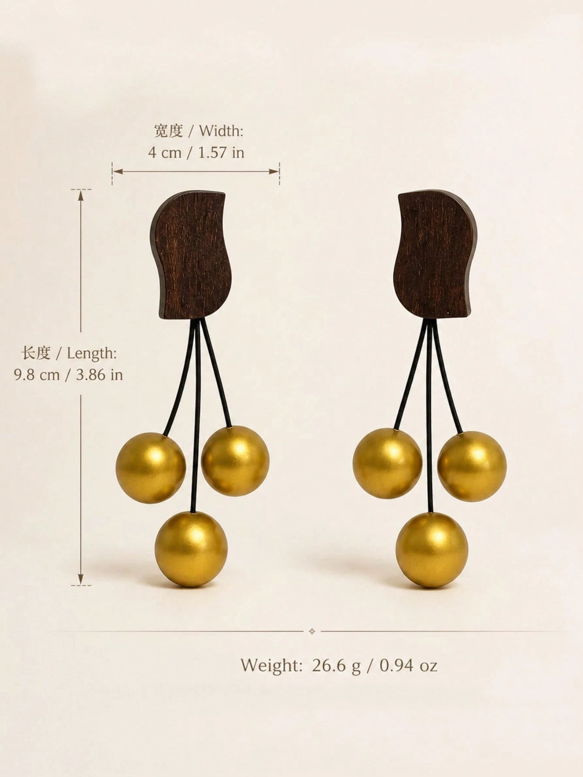 1 Pair European & American Fashion Design Wooden Gold Bead Exaggerated Tassel Earrings, French Vintage Stud Earrings, Antique Wooden Bird Earrings For Women