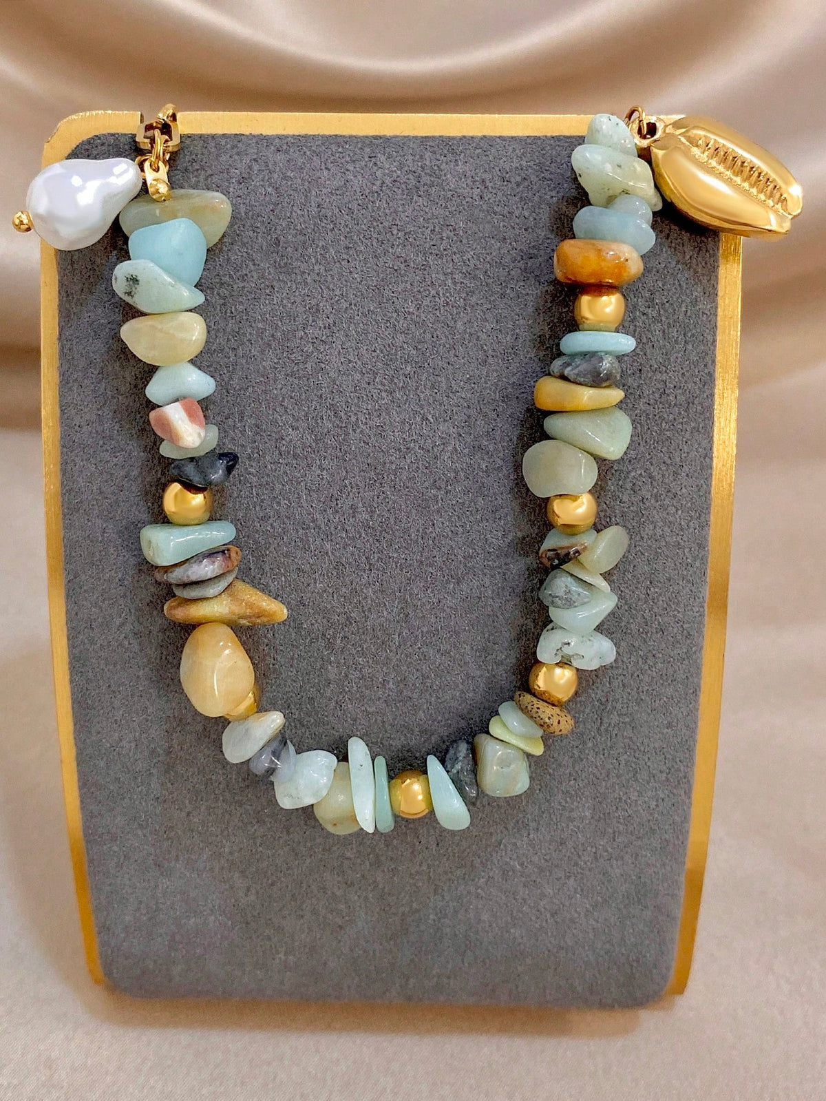 1Pc Natural Stone Beads Mixed Gemstone Stainless Steel Chain Bracelet,Boho Gold Jewelry For Women,Party,Daily,Christmas/ Birthday Gift/Fall/Halloween