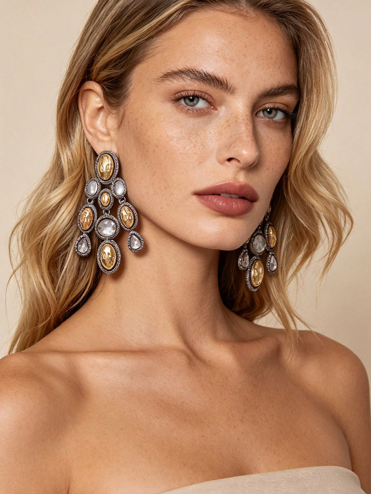 1 Par de Brincos Pendentes Luxuosos Vintage Exagerados Geométricos com Strass Completo, Patchwork Multicamadas, Elegantes, Modernos, Versáteis para Mulheres