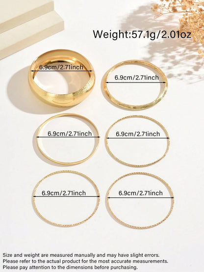 1 Set Fashionable Personalized Exaggerated Minimalist Design Metal Texture Matte Finish Thin & Wide Bracelet Set Suitable For Women's Daily, Vacation And Party Wear