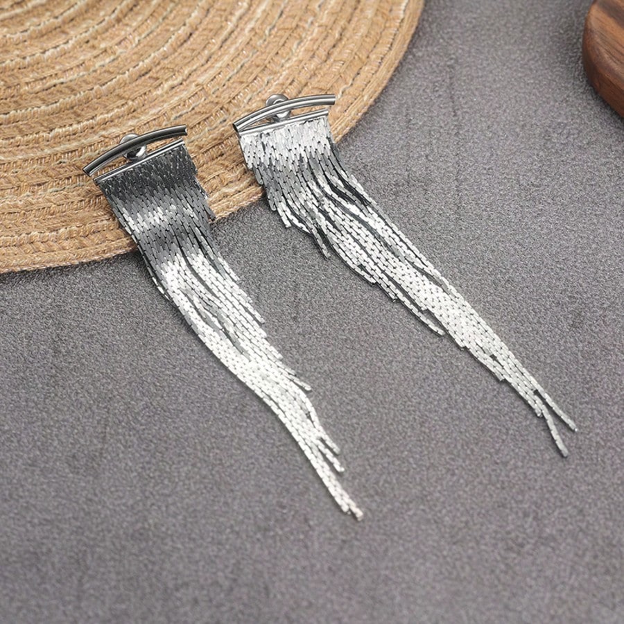 Fashionable Elegant Long Tassel Earrings, Luxurious Jewelry Accessory