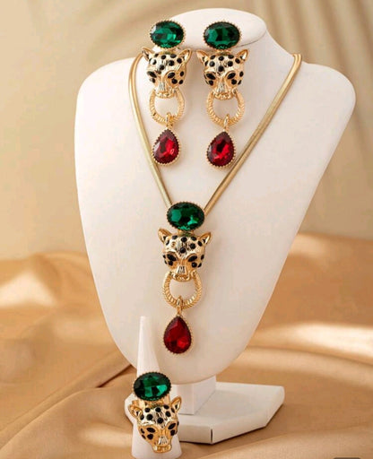 SHEIN   4PCS/SET VINTAGE EURPEAN& American Style 3D Leopard Luxurious Necklace, Earrings,