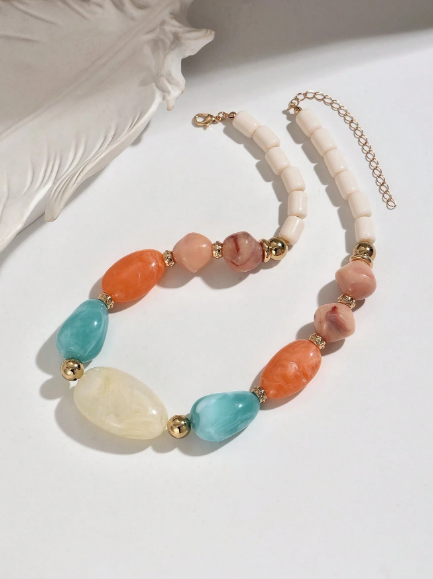 1pc Or More Fashionable Elegant Bohemian Multi-Color Plastic Handmade DIY Beaded Large Pendant Necklace,