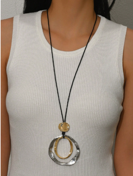 1pc Vintage Geometric Circle Pendant Long Necklace