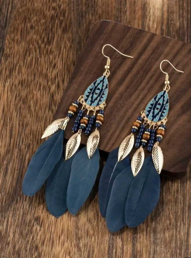 SHEIN 1PAIR VINTAGE FEATHER PENDANT EARRIN