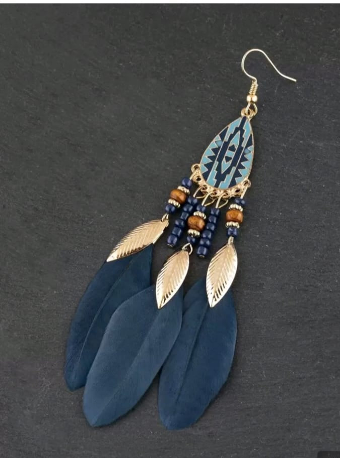 SHEIN 1PAIR VINTAGE FEATHER PENDANT EARRIN