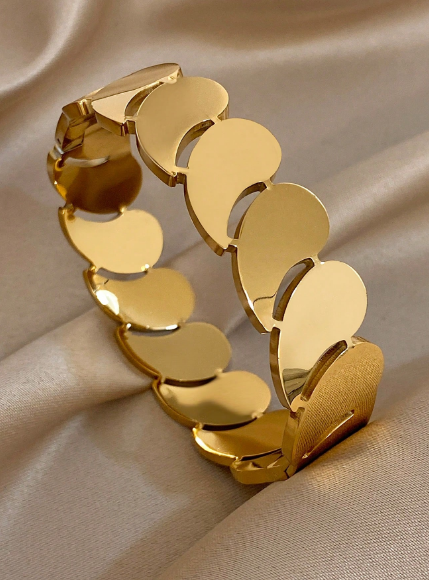 Set/1Pc Luxury Vintage Circle Link Teardrop Shape Geometric Steel Bangle Bracelet