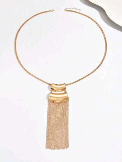 1pc Luxury Shiny Gold-Plated Tassel Long Necklace,