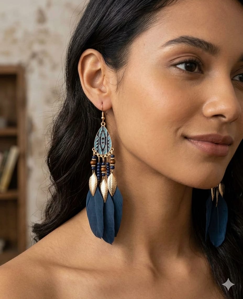 SHEIN 1PAIR VINTAGE FEATHER PENDANT EARRIN