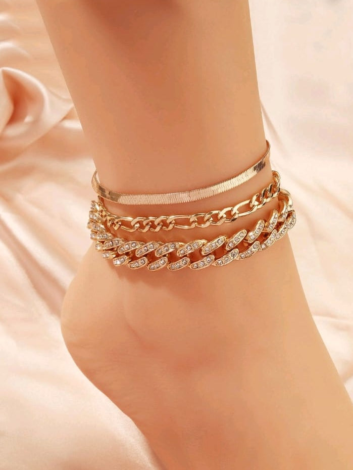 SHEIN 3 PCS RHINESTONE DECOR ANKLET