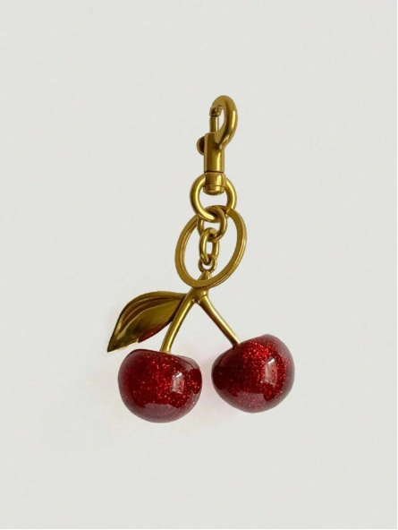 Sparkling Red Resin Cherry Keychain – Antique Gold Bag Charm & Keyring