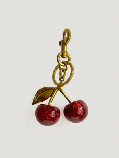 Sparkling Red Resin Cherry Keychain – Antique Gold Bag Charm & Keyring