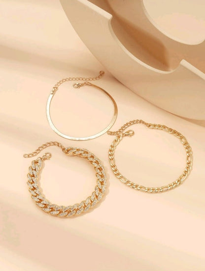 SHEIN 3 PCS RHINESTONE DECOR ANKLET