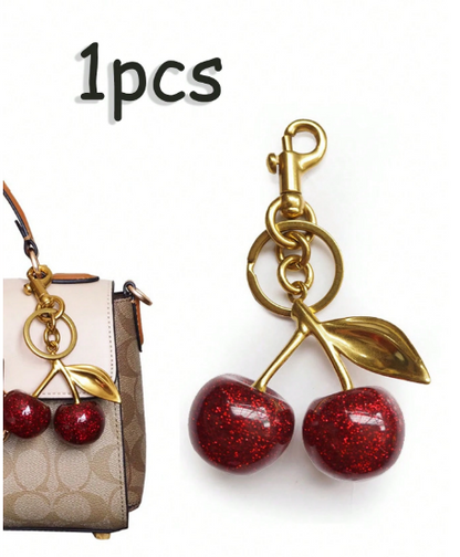 Sparkling Red Resin Cherry Keychain – Antique Gold Bag Charm & Keyring