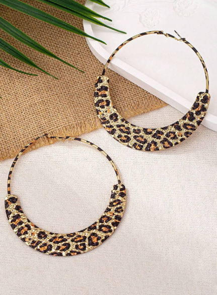 1 Pair Exaggerated Large Hoop Earrings, Leopard Print Modern Statement Earrings For Women, Party & Casual