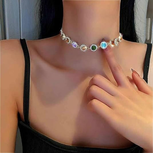 Shein Elegant Stylish Colorful Rhinestones Necklace Decorative