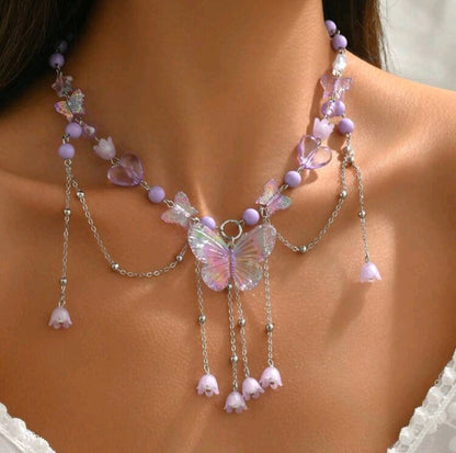 SHEIN BUTTERFLY NECKLACE/ MAUVE PURPLE /ONE SIZE