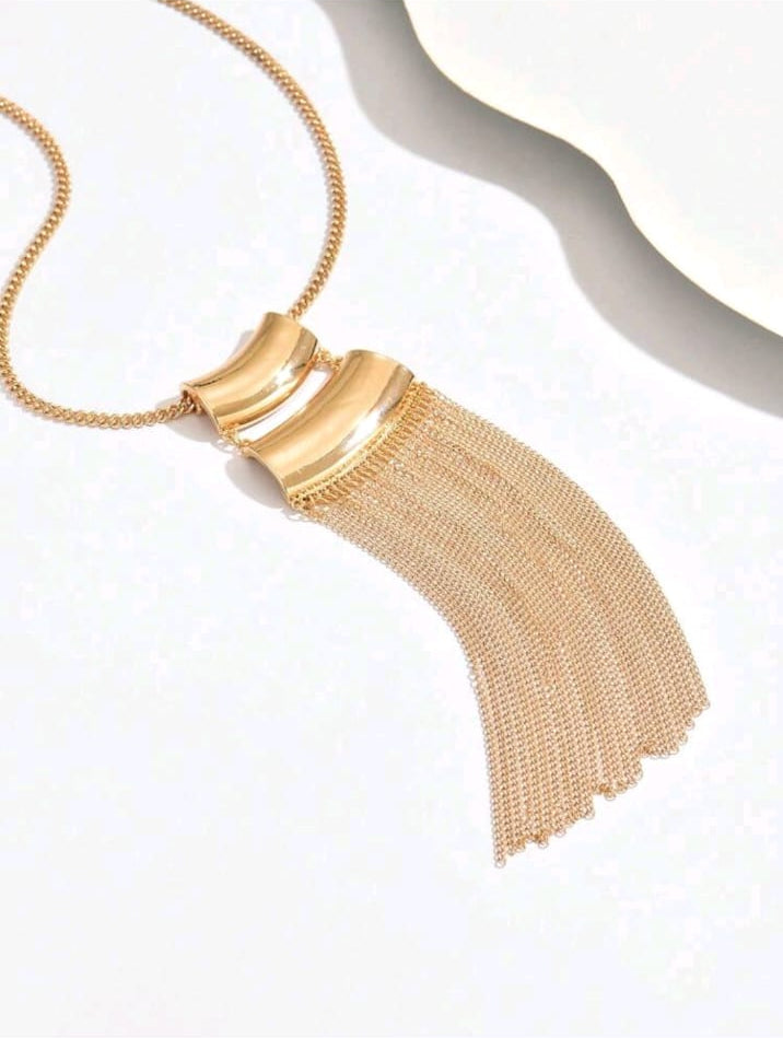 1pc Luxury Shiny Gold-Plated Tassel Long Necklace,