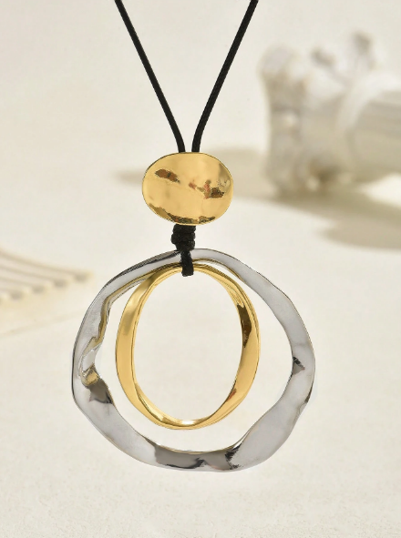 1pc Vintage Geometric Circle Pendant Long Necklace