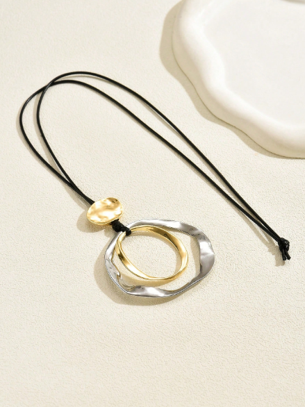 1pc Vintage Geometric Circle Pendant Long Necklace