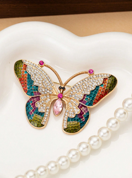 1pc Elegant Butterfly Rhinestone Decorated Brooch Pin Costume Lapel Shirt Sweater Jacket Accessory
