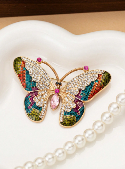 1pc Elegant Butterfly Rhinestone Decorated Brooch Pin Costume Lapel Shirt Sweater Jacket Accessory