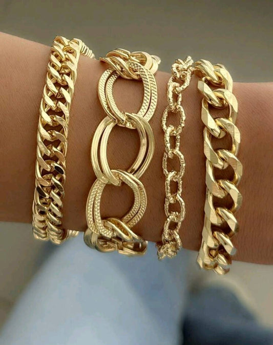 Shein 4Pcs Simple Punk Chunky Chain Bracelet Set
