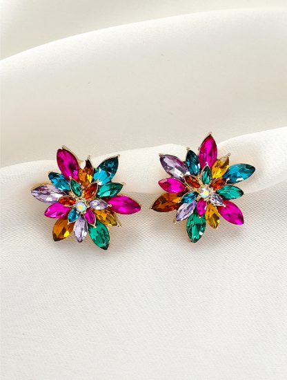 Multicolor Marquise Crystal Burst Stud Earrings – Vibrant Gemstone Flower Statement Earrings