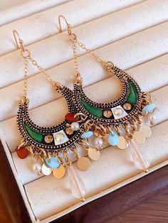 Shein Boho Resin Rhinestone Crescent & Water Drop Earrings
