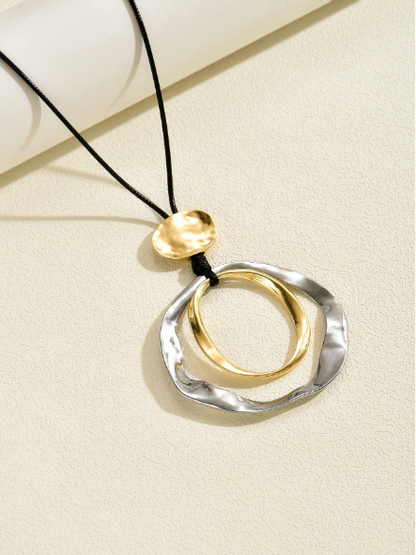 1pc Vintage Geometric Circle Pendant Long Necklace