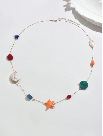 Boho Ocean Sea Shell & Starfish Beaded Long Chain Necklace