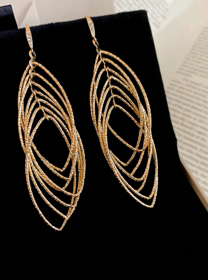 1 Pair Super Shiny Oval Line Earrings, Exaggerated Design, Minimalist Style, Delicate Luxury Earrings