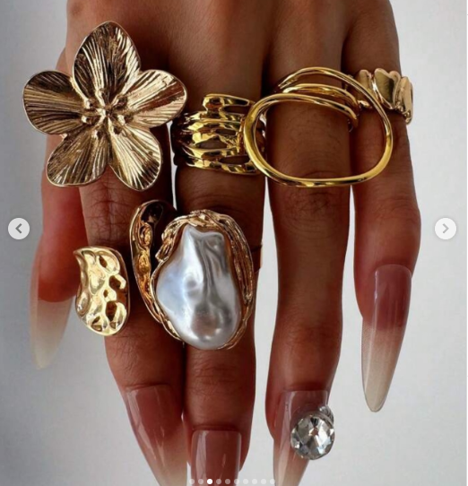 Shein 6-Piece Unique, Elegant, Vintage, Asymmetrical Gold Ring Set