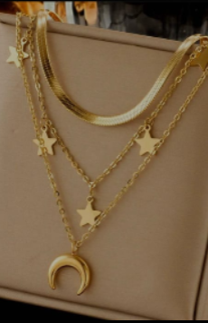 Shein One Three-Layer Stainless Steel Necklace With Star & Moon Pendant