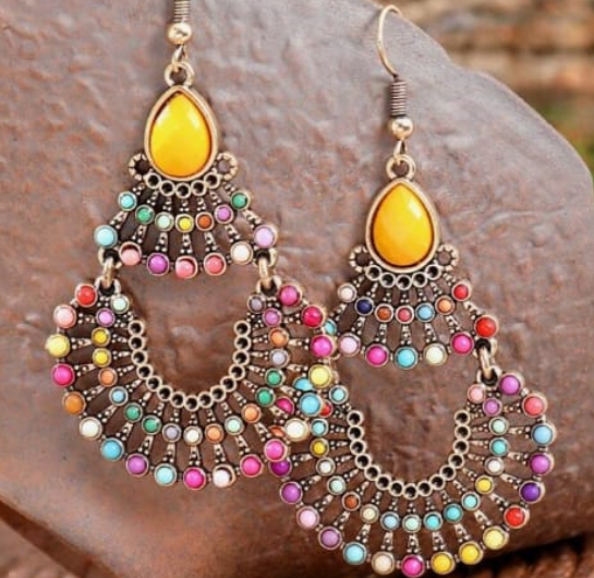 Shein 1 Pair Vintage Bohemian Malachite/Faux Earrings