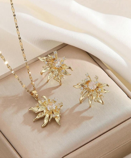 Shein 1 Set Stainless Steel Sunflower Faux Pearl Pendant Necklace