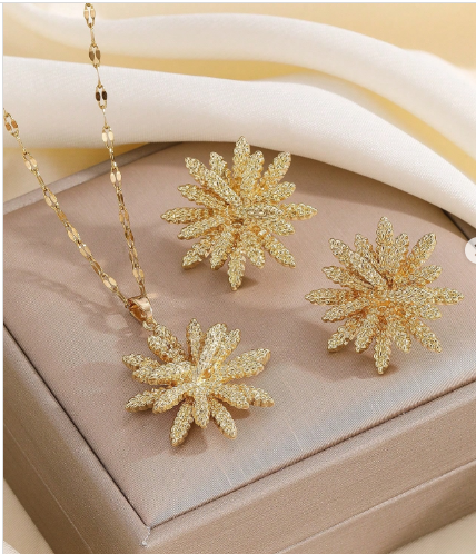 Shein 1 Set Stainless Steel Snowflake Necklace & Earrings