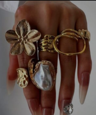 Shein 6-Piece Unique, Elegant, Vintage, Asymmetrical Gold Ring Set