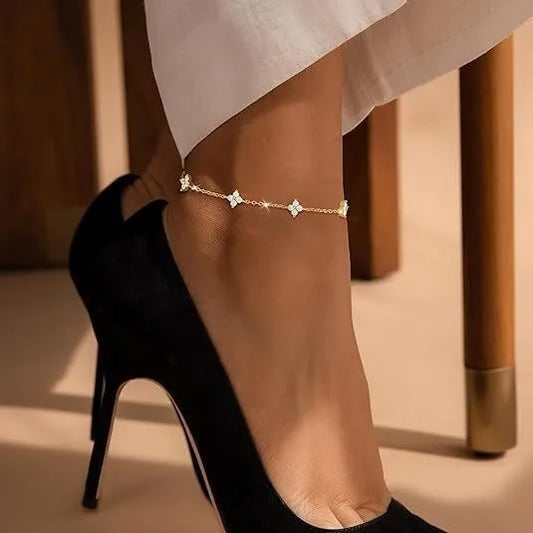 Shein 1pc Women's Fashionable High-Quality Double-Layer English Anklet