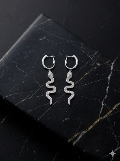 SHEIN SNAKE EARING SILVER  Rhinestone Snake-Shaped Swinging Earrings For Women,