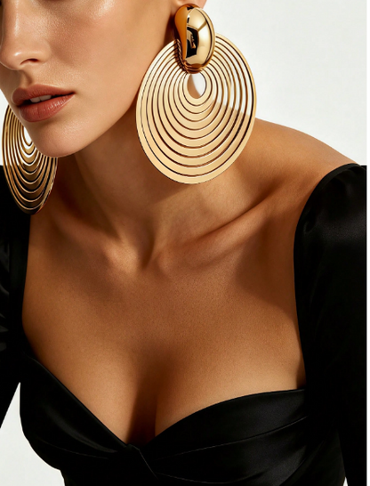1 Pair Women's Vintage European & American Style Gold Multi-Layer Concentric Circle Large