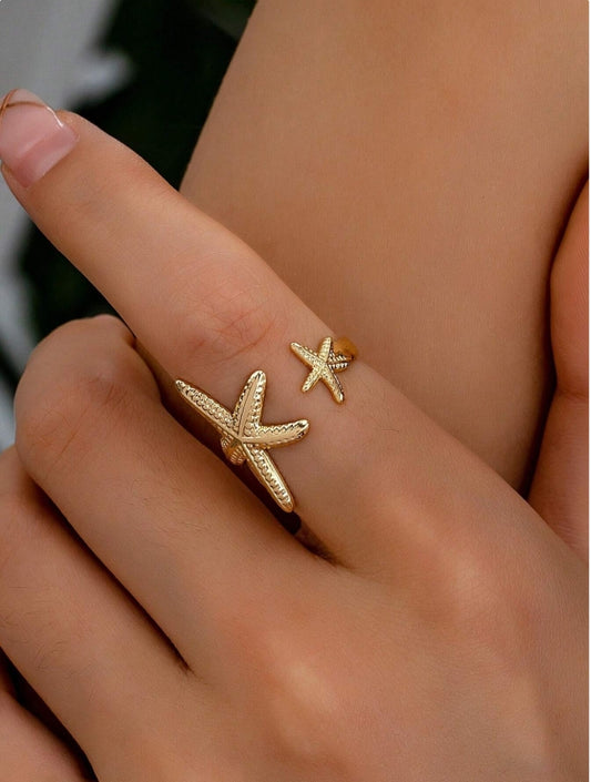 1pc Gold Starfish Ring (For Women), Summer Beach Style