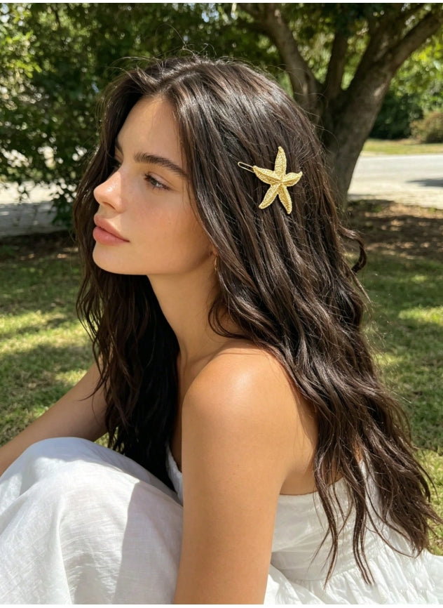 1pc Bohemian Gold Starfish Snap Hair Clip, Women Fashion Side Bangs Hairpin