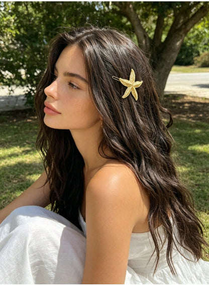 1pc Bohemian Gold Starfish Snap Hair Clip, Women Fashion Side Bangs Hairpin