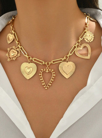 SHEIN  1pc Personalized Multi-Element Heart Shaped Tassel Pendant Necklace,